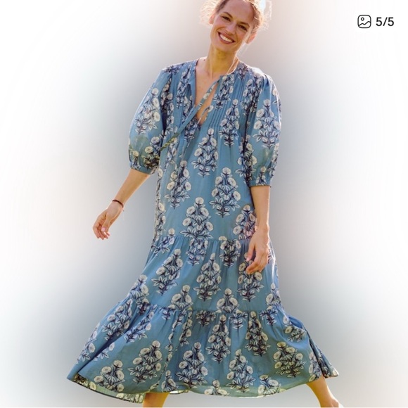 Pink chicken Floral Blue Indira Midi Dress size M - Picture 5 of 5